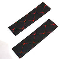 Подушка на ремінь безпеки  Чорна,ромб червоний Еко-шкіра (2шт)