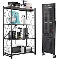 Полиця-стелаж на кухню на колесах. Металевий розкладний стелаж, 4 яруси., чорний