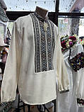 Вишиванка чоловіча ручної роботи вишита на сірому льоні довгий рукав, фото 2