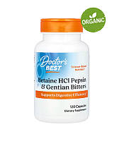 Doctor's Best, Гидрохлорид бетаина, пепсин, горечавка, 650 мг, 120 капул