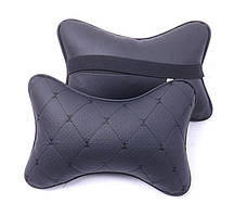Подушка на підголівник еко-шкіра чорна перфорація Ромб чорний кант 2 штуки