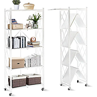 Полиця-стелаж на кухню на колесах. Металевий розкладний стелаж, 5 ярусів, білий