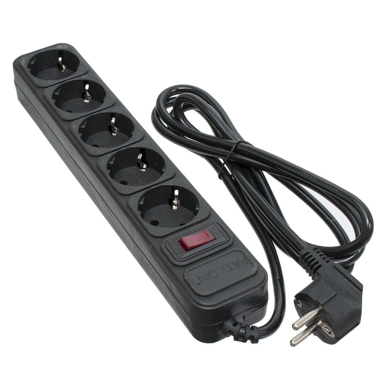 Мережевий фільтр Patron 1,8м 5 розеток black EXT-PN-SP-1052