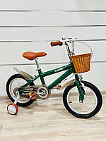 Дитячий велосипед "Cruiser" M01 (12)з ручним гальмом, додатковими колесами і кошиком. Зелений