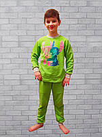 Детская пижама теплая оптом с начесом кофта с длинным рукавом и штаны зеленая с накатом р.28 30 32 34 36