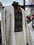 Вишиванка чоловіча ручної роботи вишита льон сірий  довгий рукав, фото 3