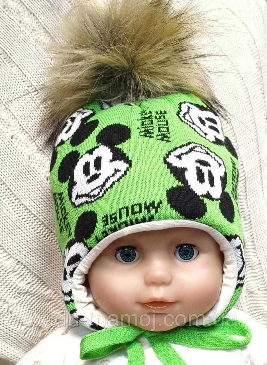 Шапка зима зелена 48 р 1-3 роки з Міккі Маусом