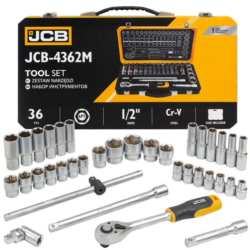 Набір інструменту комбінований JCB Tools JCB-4362M 36 од 1/2" 6-гр 8-32 мм, фото 1