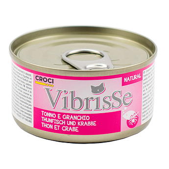 Вологий корм для кішок тунець та краб, VIBRISSE 140г