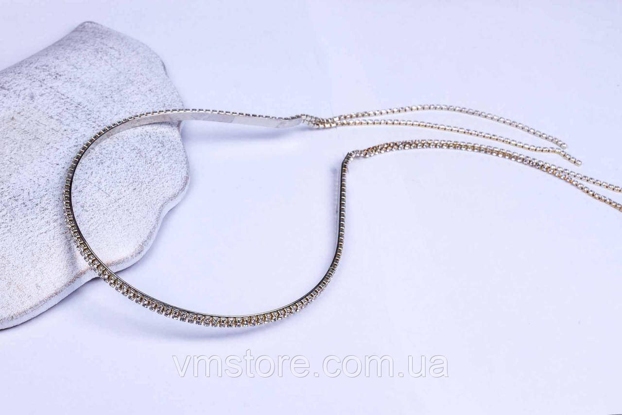 Ошатний обруч для волосся з підвісками, 2 ряди стразів, фото 1