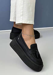 Лофери ,туфлі стильні жіночі в чорному кольорі на масивній підошві 36,38,39,41 розмір