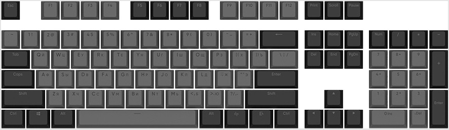 Набір кейкапів DARK PROJECT PBT KS-46 ENG/UA/RU (DP-KS-0046) чорно-сірі