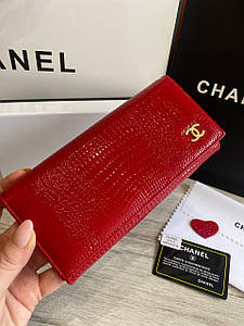 Гаманець Шанель червоний шкіряний на кнопці, в коробці
