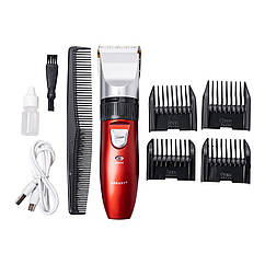 Машинка для стрижки волосся акумуляторна волосся Sokany з 4 насадками 2 години автономної роботи Червона Lugi