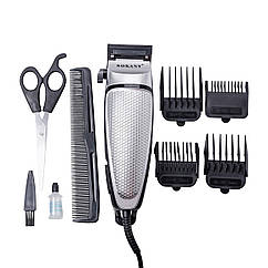 Машинка для стрижки волосся електрична Sokany універсальна 4 насадки Срібляста Lugi Срібляста