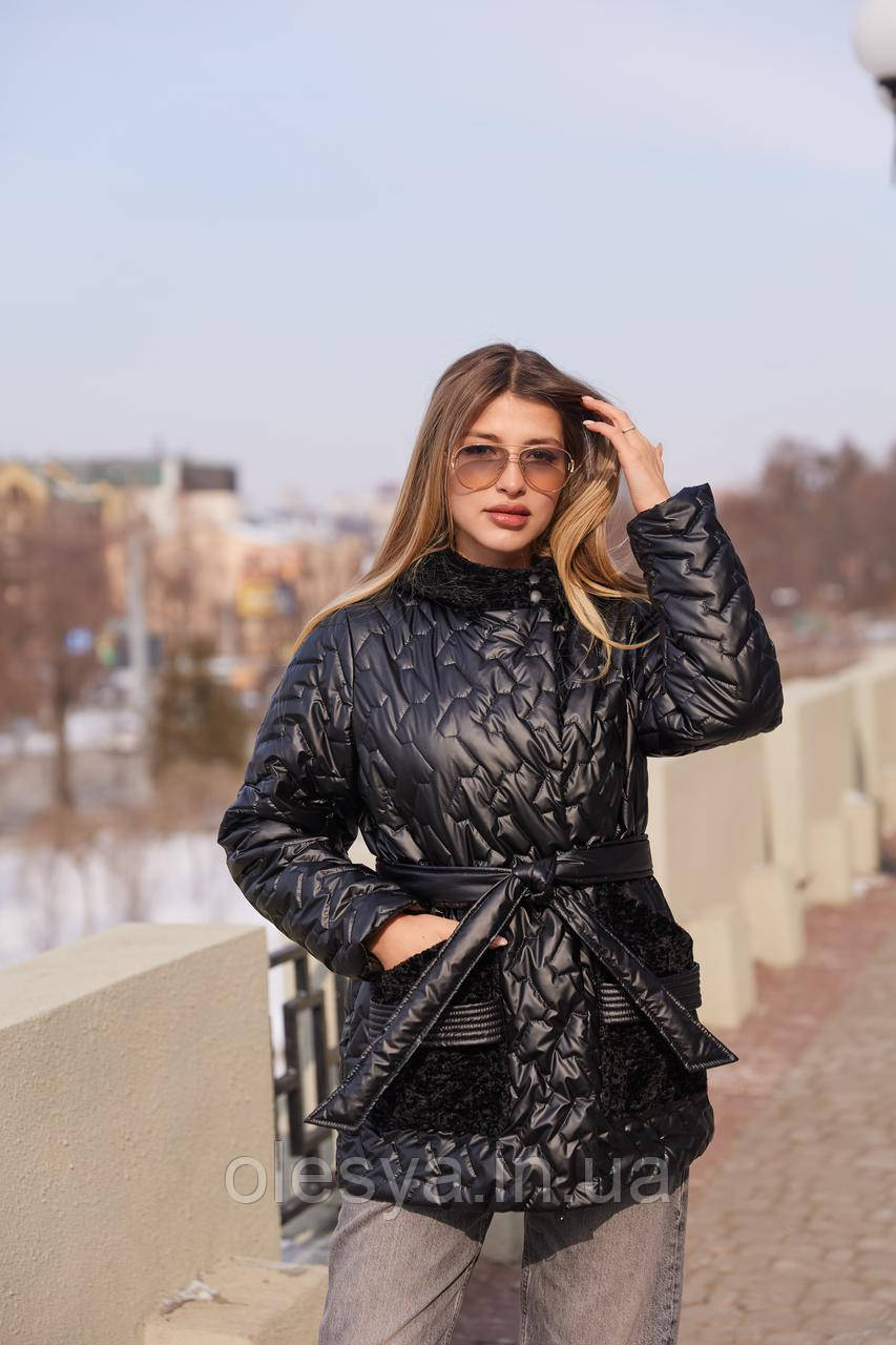 Жіноча куртка комбінована демісезонна з екохутром тм Mila Nova розміри 42- 54, фото 1