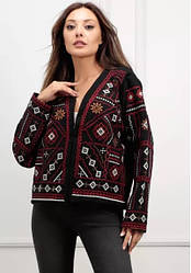 Жіночий вишитий піджак у чорному кольорі з різнокольоровою вишивкою розміри S,M,L.