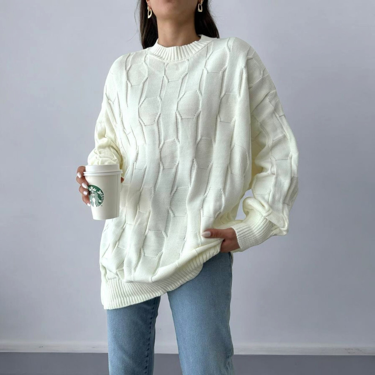 Туніка, светр подовжений жіночий білий. One Size, фото 1