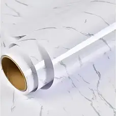 Самоклейна плівка під мармур для кухні 3 м на 60 см Білий мармур Декоративна мармурова наклейка на меблі, фото 5