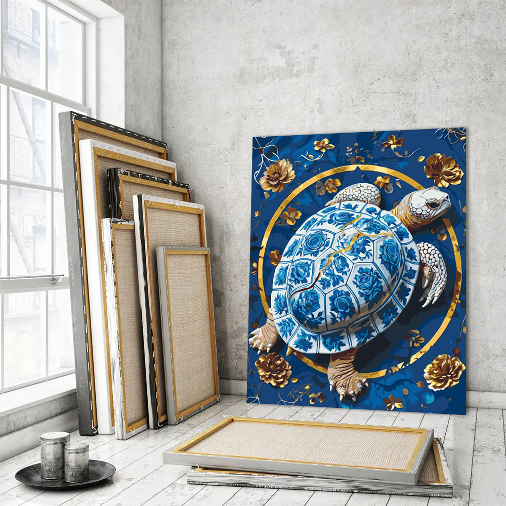 Картини по номерам 40*50 "Черепаха з фарбами металлік" №LW3446, Орігамі