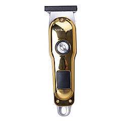 Машинка для стрижки волосся акумуляторна Sokany 1200 mAh 5 Вт професійна з 3 насадками Золотиста Lugi