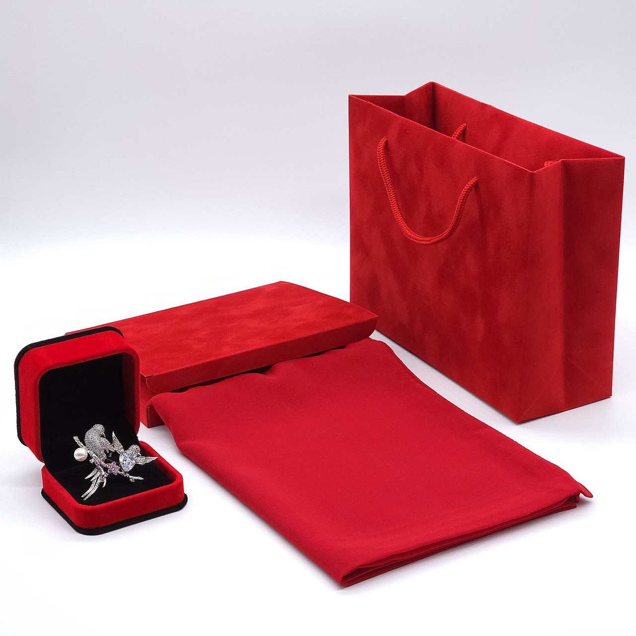 Подарунковий набір «Закохані птахи» – шифоновий шарф і брошка, фото 1