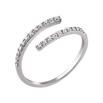 Срібна каблучка Чарівна лінія незамкнута блискуча з маленькими білими фіанітами