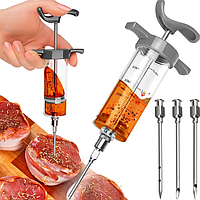 Кухонний шприц 50 мл RUHHY 23055 для ін'єкції маринаду в м'ясо з 3 універсальними голками та ущільнювачем