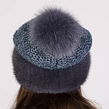 В'язана хутряна шапка з натурального хутра норки та помпоном з хутра песця "Соті", фото 4