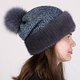 В'язана хутряна шапка з натурального хутра норки та помпоном з хутра песця "Соті", фото 2