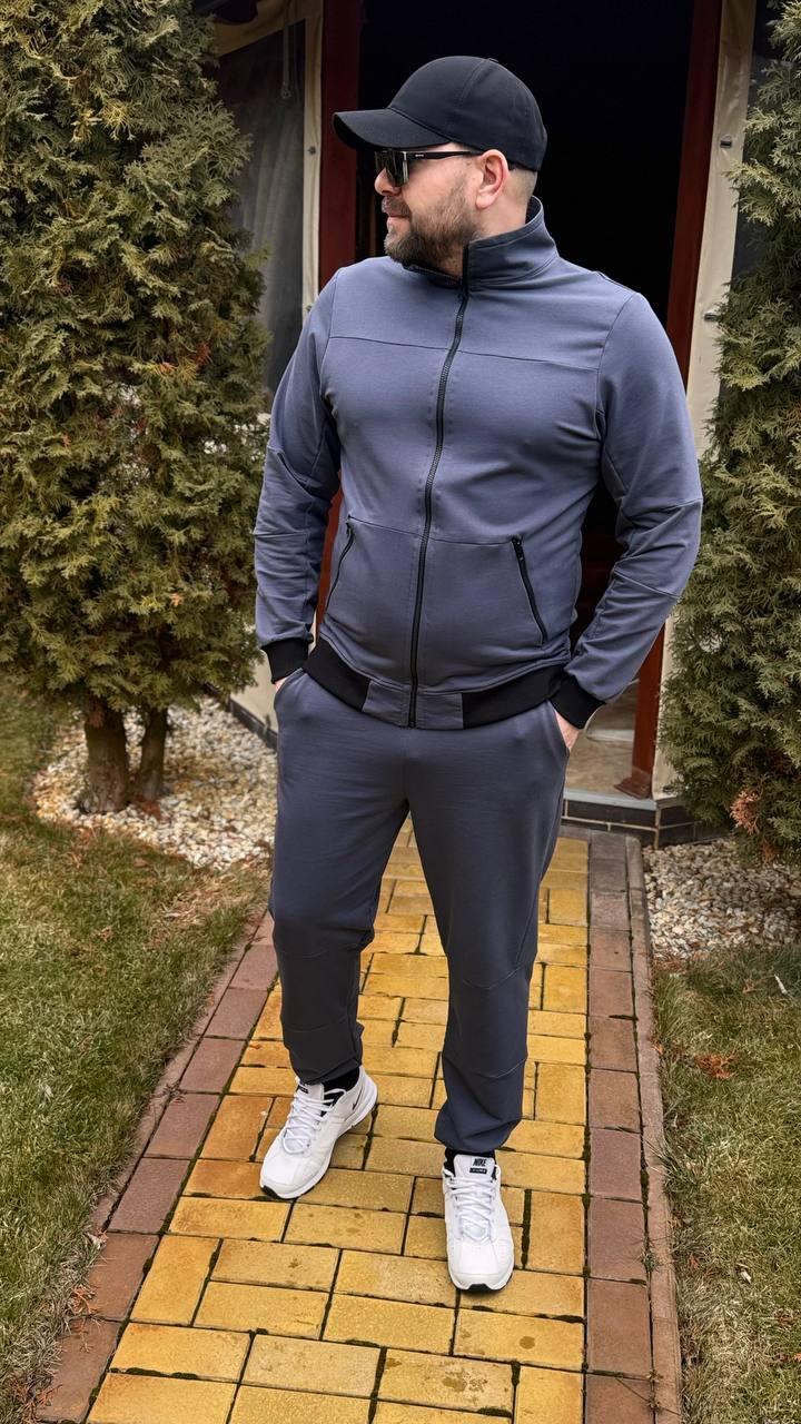 Чоловічий спортивний костюм без капюшону на блискавці сірий весна осінь