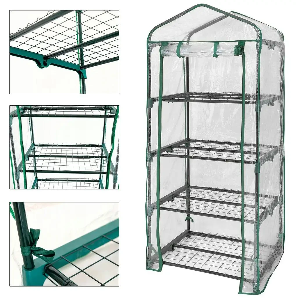 Теплиця-стелаж садова компактна | 160×69×50 см | Зелений | Mar-Pol, металевий каркас, PVC, 4 полиці