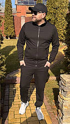 Чоловічий спортивний костюм чорний без капюшону на блискавці весна осінь