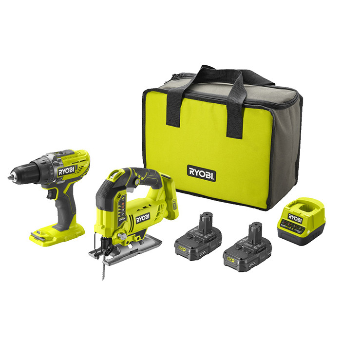 Набір акумуляторних інструментів Ryobi. R18DDJS-220S 18B ONE+ (R18JS, R18DD3, зарядне та 2 акб 2Аг, в сумці)