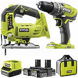 Набір акумуляторних інструментів Ryobi. R18DDJS-220S 18B ONE+ (R18JS, R18DD3, зарядне та 2 акб 2Аг, в сумці), фото 3