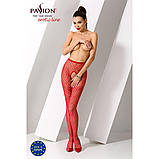 Еротичні колготки-бодістокінг Passion S010 червоні з геометричним малюнком для кокетливого образу, фото 2