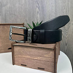 Чоловічий шкіряний ремінь Polo чорний — класичний ремінь із натуральної шкіри Поло