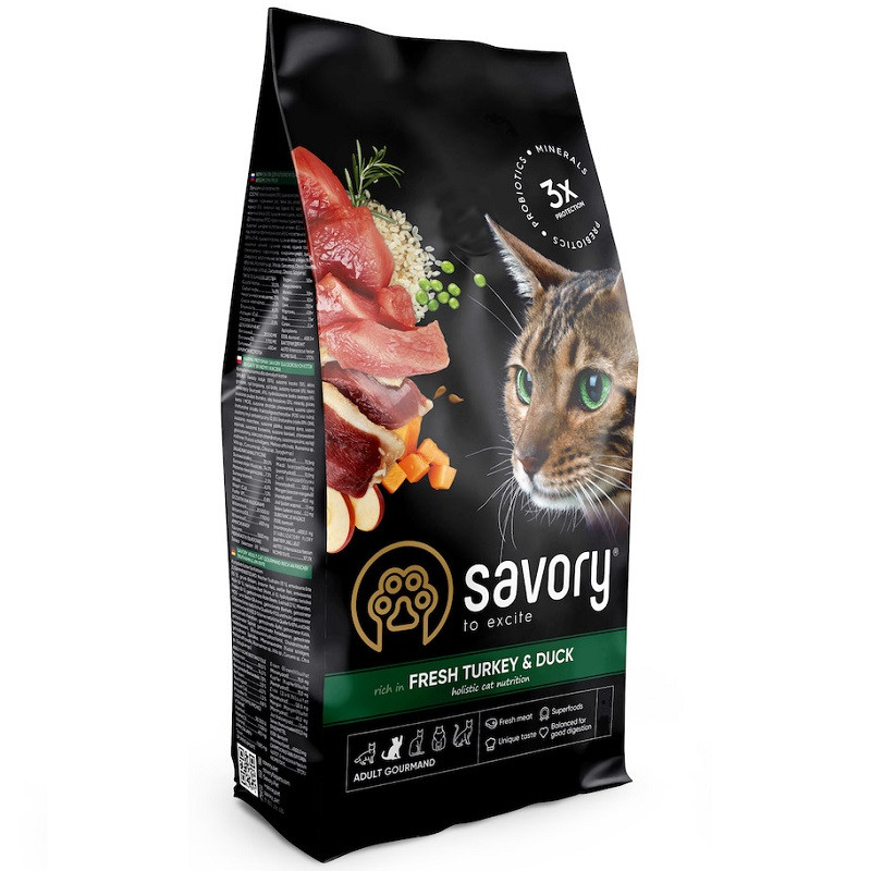 Сухий корм для котів Adult Cat Gourmand Fresh Turkey & Duck на основі свіжого м'яса індички та качки 400 г Savory