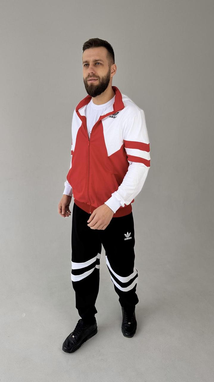 Чоловічий спортивний костюм Adidas червоний з чорним весняний Комплект Олімпійка + Штани Адідас