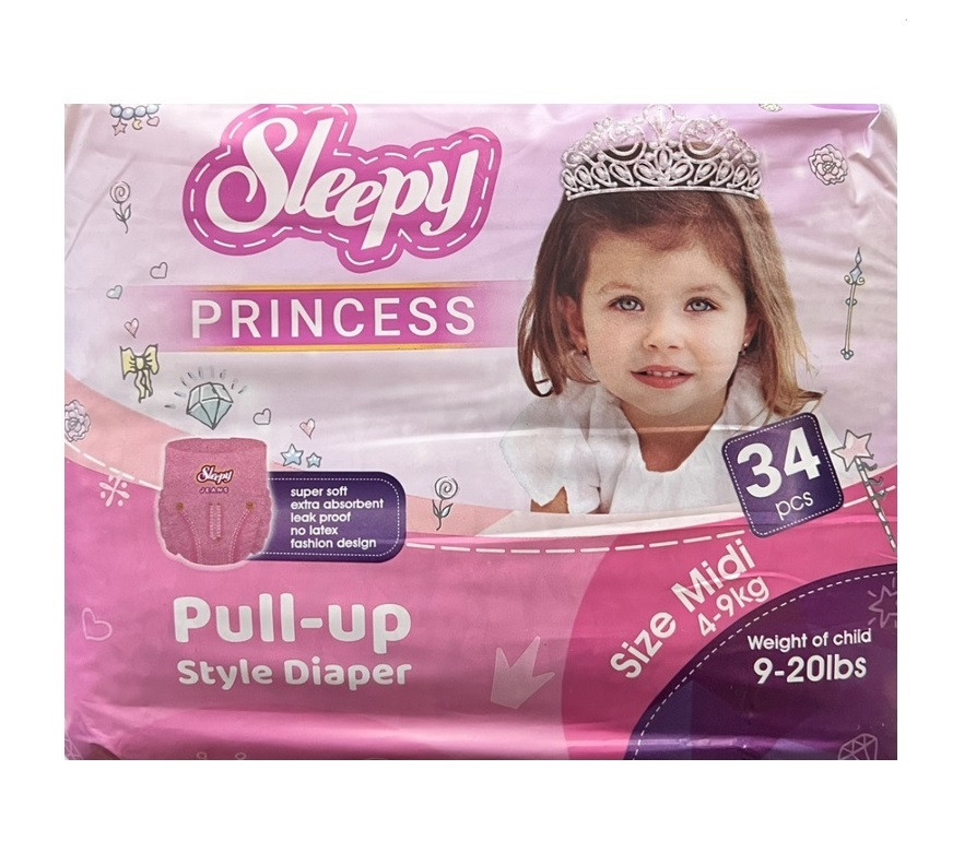 Підгузки дитячі Sleepy Princes Trainig Midi-3 (4-9кг) 34 шт, фото 1