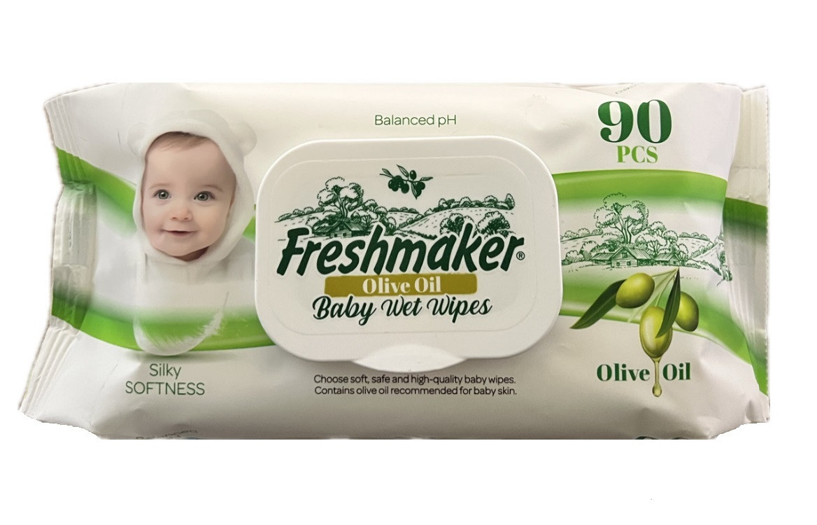 Вологі серветки Freshmaker Baby with Olive Oil з клапаном 90 шт, фото 1
