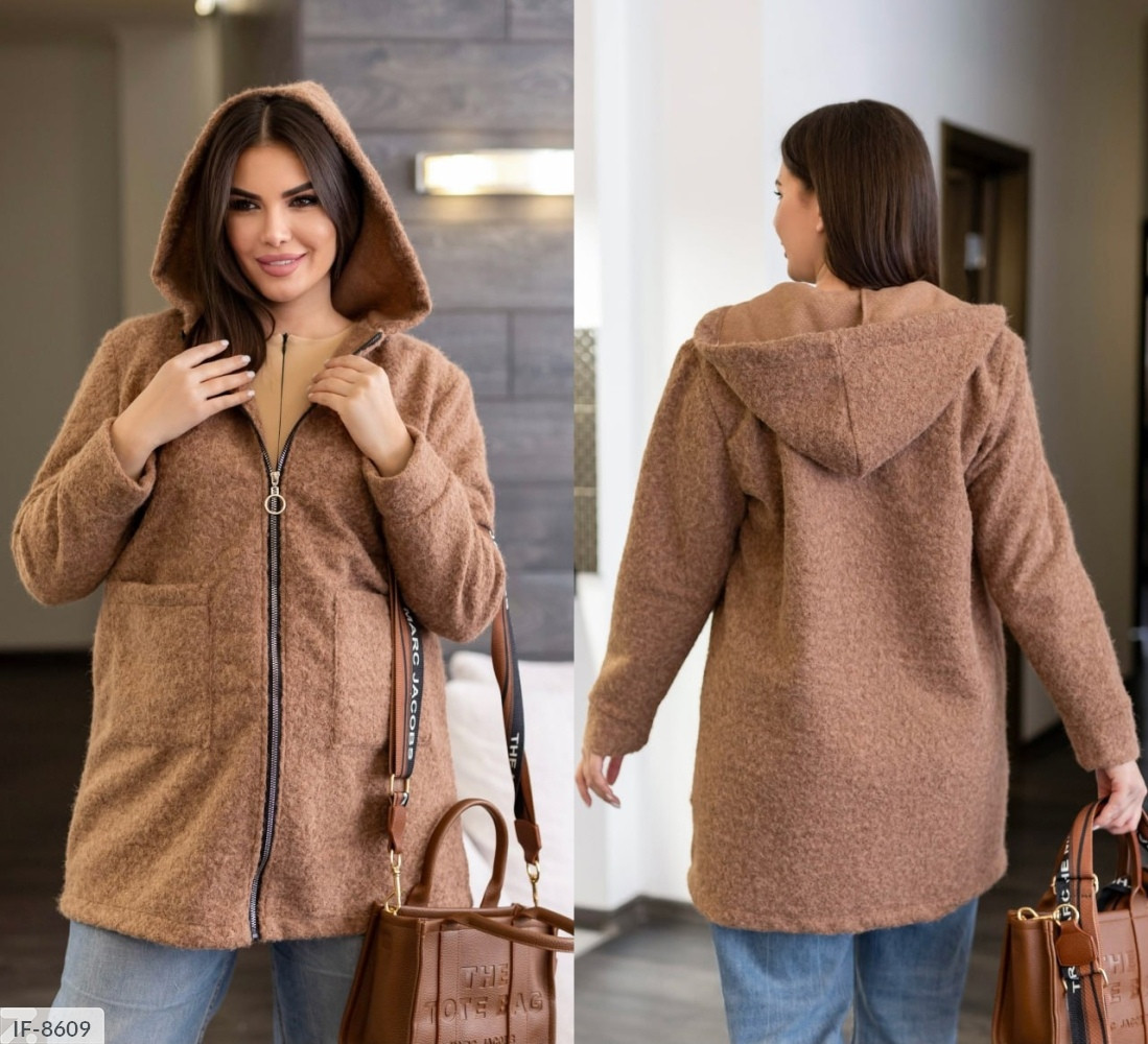 Кардиган-пальто жіночий стильний зручний повсякденний вовна баранчик на блискавці великих розмірів 48-62