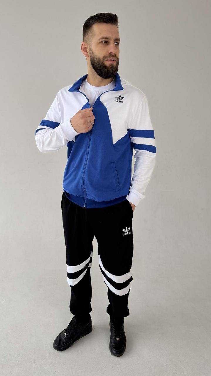 Чоловічий спортивний костюм Adidas синій з чорним весняний Комплект Олімпійка + Штани Адідас
