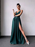 Жіноча вечірня сукня максі на бретелях та з розрізом на спідниці, фото 3