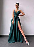 Жіноча вечірня сукня максі на бретелях та з розрізом на спідниці, фото 2