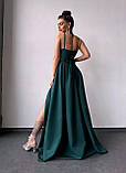 Жіноча вечірня сукня максі на бретелях та з розрізом на спідниці, фото 4