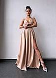 Жіноча вечірня сукня максі на бретелях та з розрізом на спідниці, фото 7
