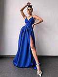 Жіноча вечірня сукня максі на бретелях та з розрізом на спідниці, фото 8