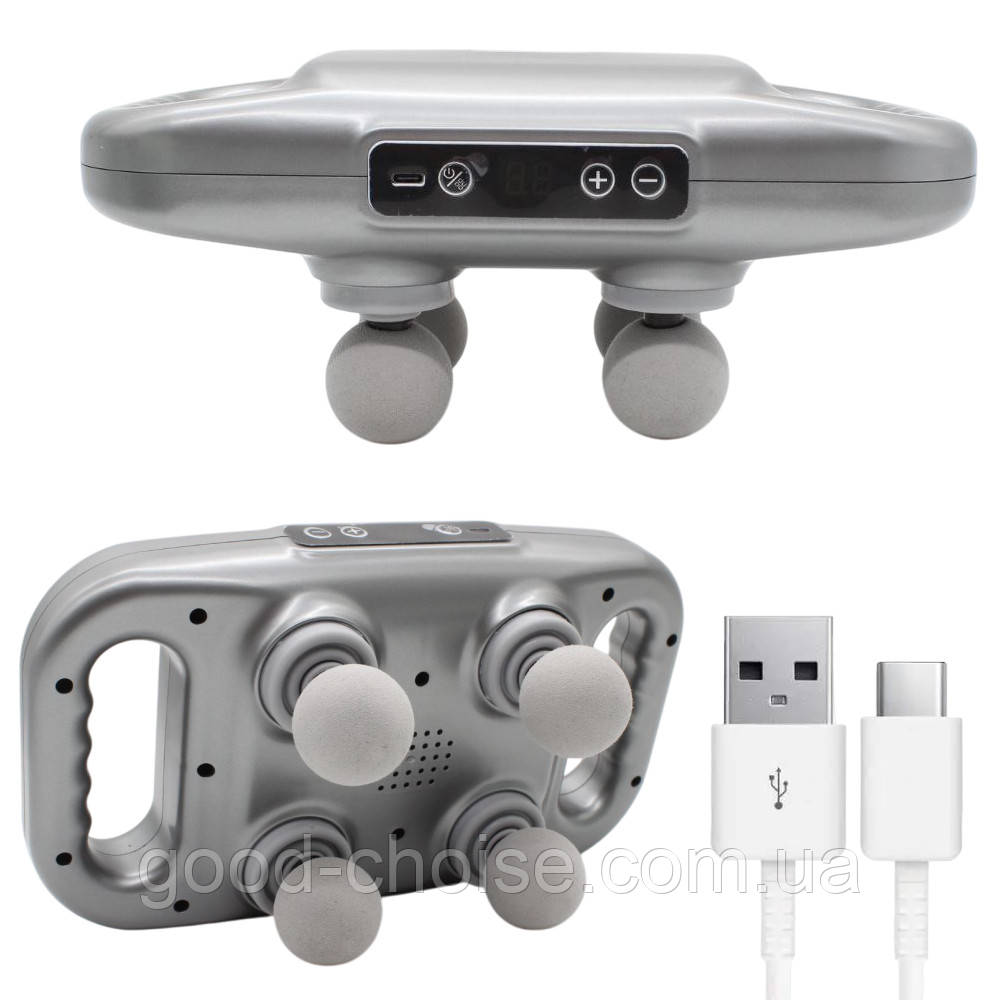 Перкусійний масажер для тіла, 4 головок, від USB, YCY -1601 / Масажер для спини / Вібромасажер, фото 1