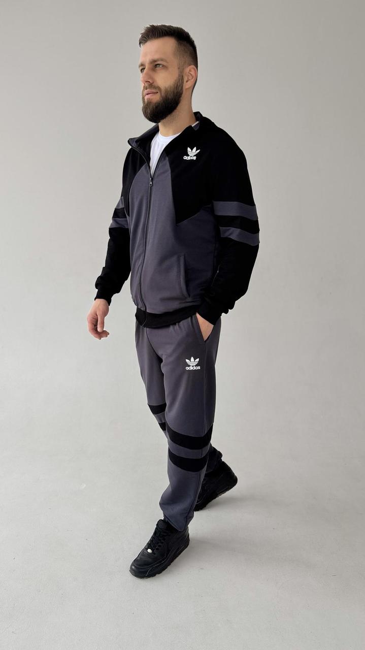 Чоловічий спортивний костюм Adidas темно-сірий з чорним весняний Комплект Олімпійка + Штани Адідас